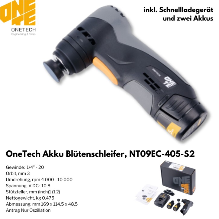 OneTech Akku Blütenschleifer NT09EC-405-S2, Ø31mm, 3mm Hub