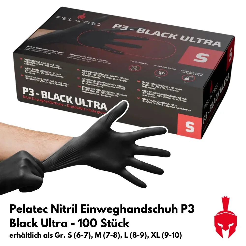Pelatec P3 - Black Ultra Nitrilhandschuhe Gr. M (7-8)
