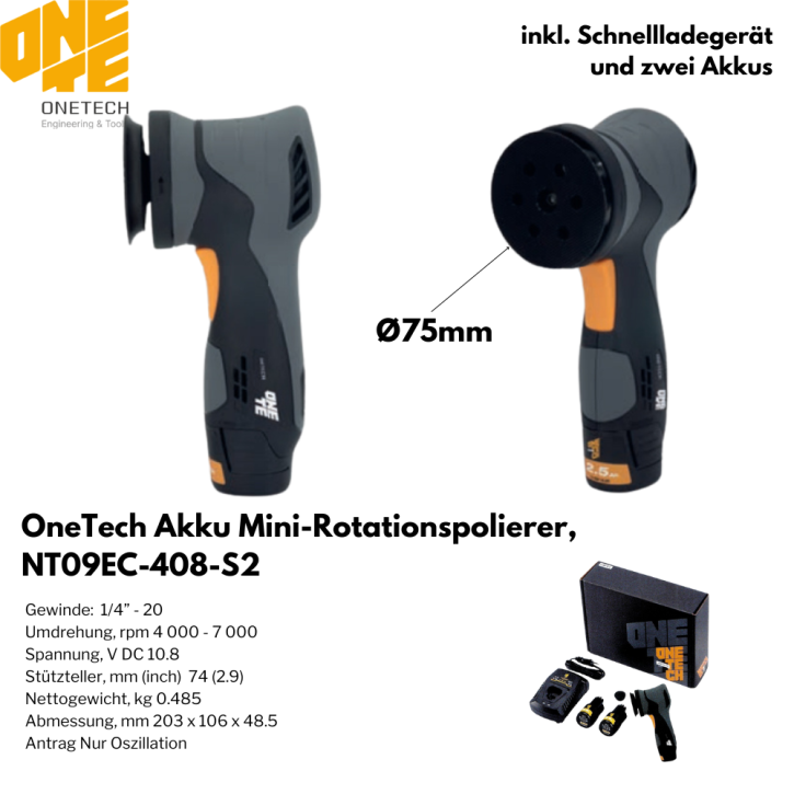 OneTech Akku Mini-Rotationspolierer NT09EC-408, Ø74mm