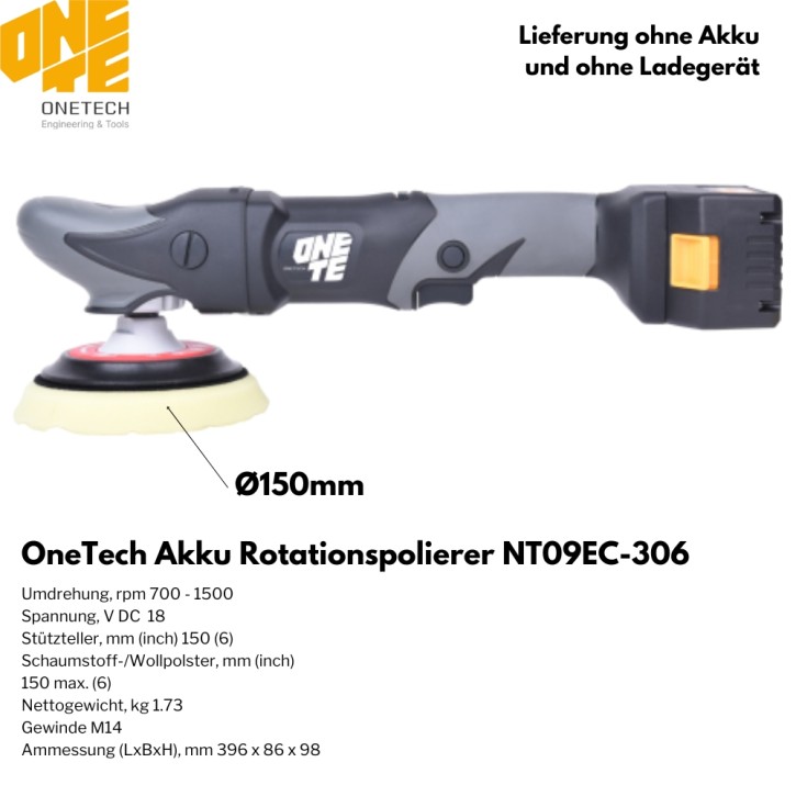 OneTech Akku-Rotationspolierer NT09EC-306, Ø150mm